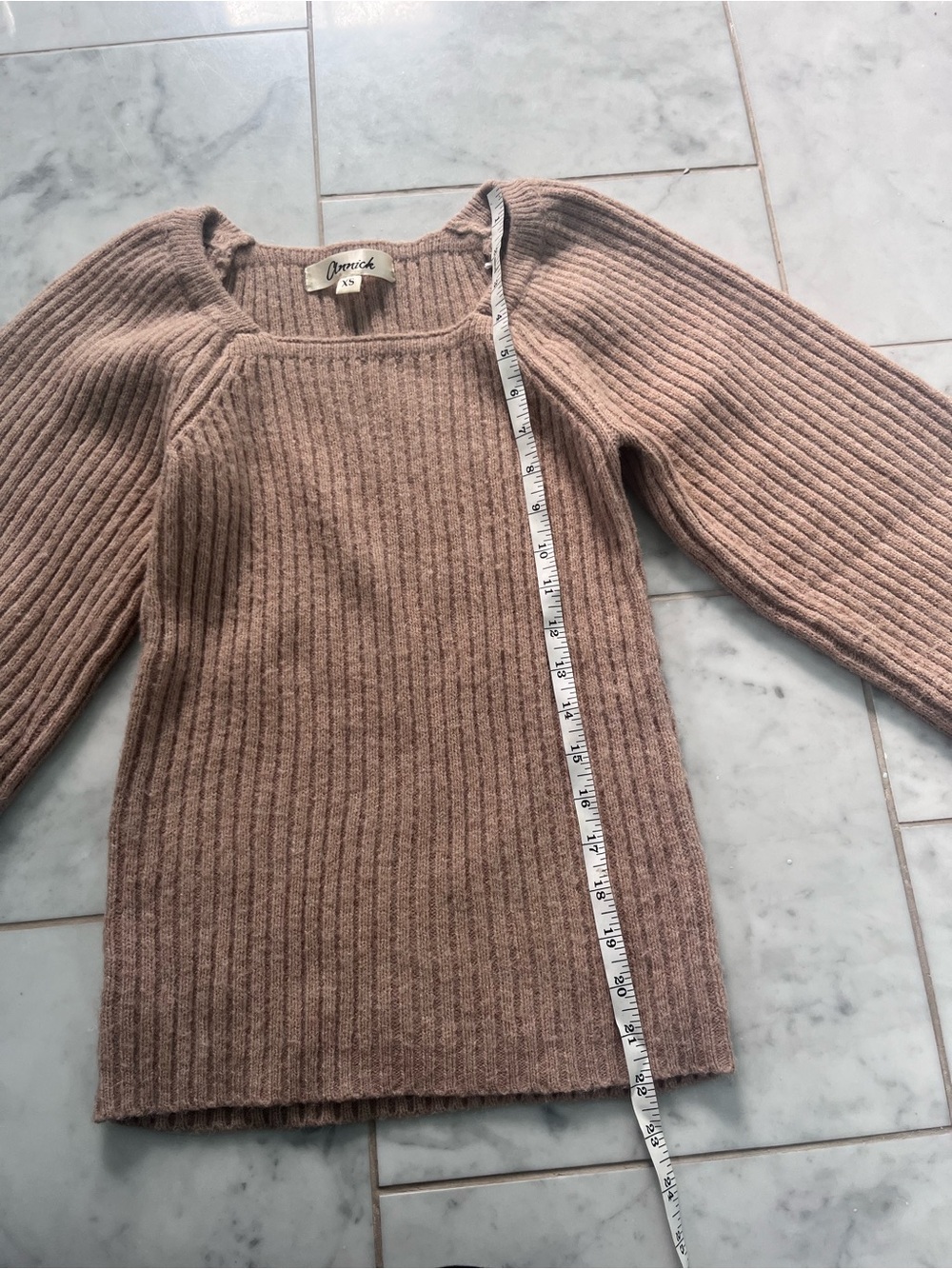 Beige Ribbed Square-Neck Sweater - Picture 4 of 6